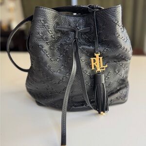 Ralph Lauren Textured Black Leather Shoulder Bag